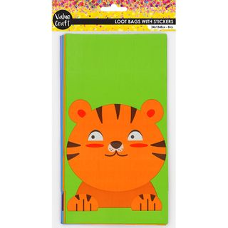 PAPER LOOT BAGS W STICKERS ANIMALS 8PCS