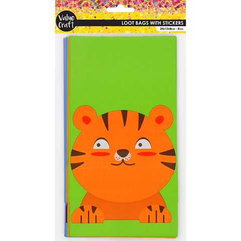 PAPER LOOT BAGS W STICKERS ANIMALS 8PCS
