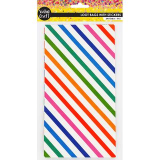 PAPER LOOT BAGS W STICKERS STRIPE 8PCS