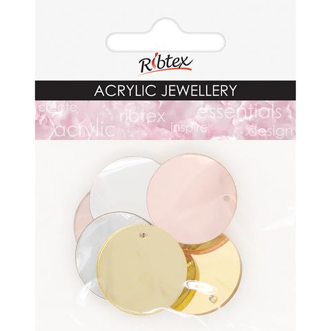 ACRYLIC JEWEL CIRCLE 25MM MIRROR 6PC