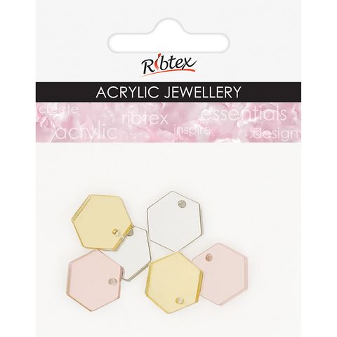 ACRYLIC JEWEL HEXAGONAL 15MM MIRROR 6PC