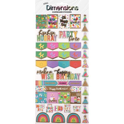 DIMENSIONS STICK LABEL BIRTHDAY PARTY