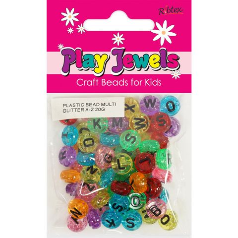 PJ PLASTIC BEAD MULTI GLITTER A-Z 20G