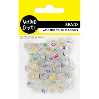 ALPHABET ROUND CLEAR BEADS MULTI 20G