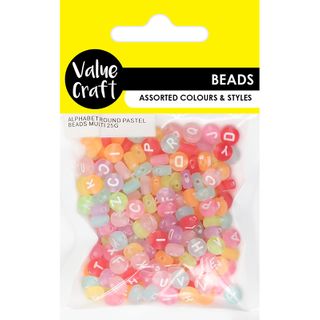 ALPHABET ROUND PASTEL BEADS MULTI 25G