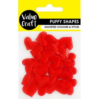 PUFFY SHAPES FABRIC HEARTS 40PCS RED