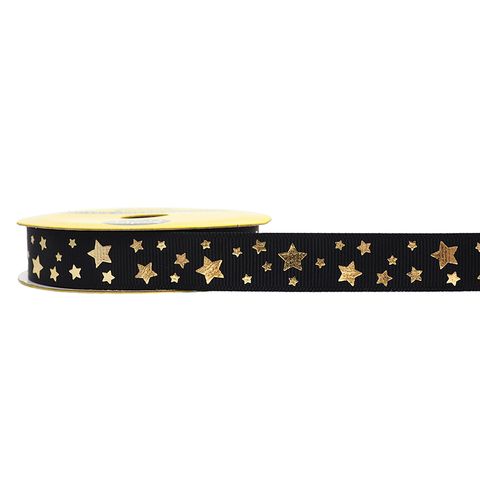 RIB GROSGRAIN 15MM GOLD STAR BLACK 3M