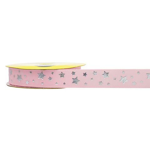 RIB GROSGRAIN 15MM SILVER STAR PINK 3M