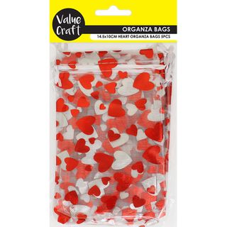 ORGANZA BAG RED HEARTS 14.5x10CM 5PC