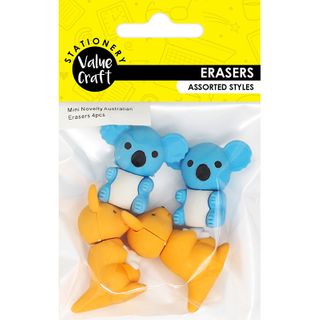 Mini Novelty Australian Erasers 4Pc