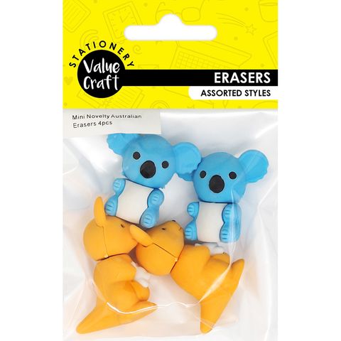 MINI NOVELTY AUSTRALIAN ERASERS 4PCS