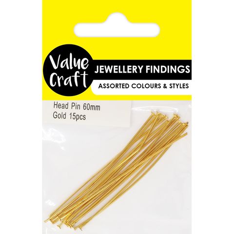 JF HEAD PIN 60MM GOLD 15PCS