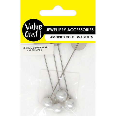 JF 78MM SILVER PEARL HAT PIN 4PCS