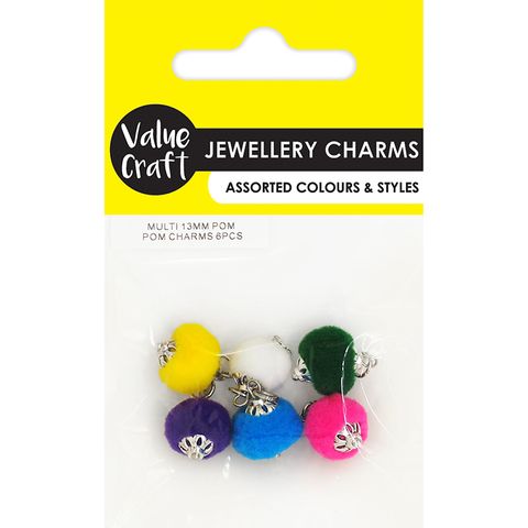 Charms Mini Pom Poms Multi 13mm 6pc
