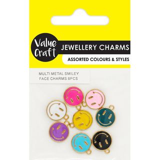 CHARM METAL SMILEY FACE MULTI 8PCS