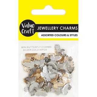 CHARM METAL MINI BUTTERFLY SLV GLD 50PC