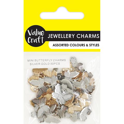 CHARM METAL MINI BUTTERFLY SLV GLD 50PC