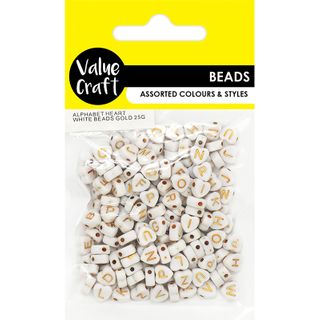 ALPHABET HEART WHITE BEADS GOLD 25G