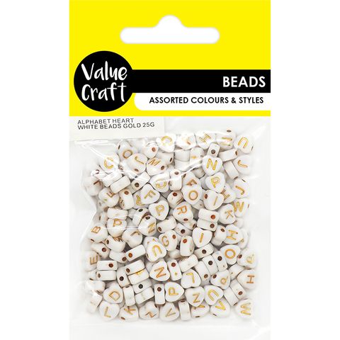 ALPHABET HEART WHITE BEADS GOLD 25G