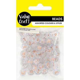 ALPHABET ROUND CLEAR BEADS ROSE 20G