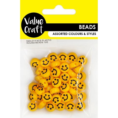 SMILEY FACE PLASTIC ROUND BEADS 15G