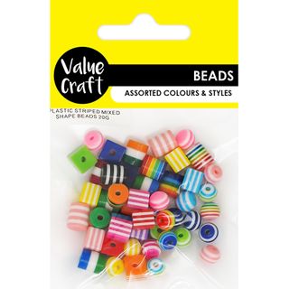 PLASTIC STRIPED MIXED SHAPE BEADS 20G