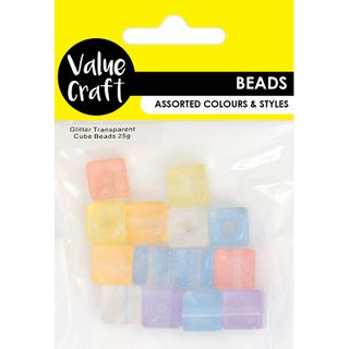 Glitter Transparent Cube Beads 25G