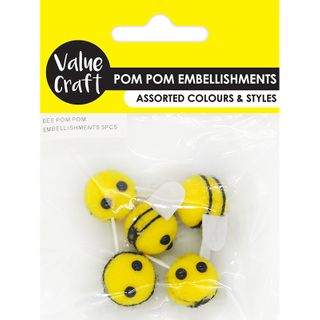 BEE POM POM EMBELLISHMENTS 5PCS