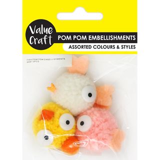 Fish Chick Pom Pom Embellishments 3Pc