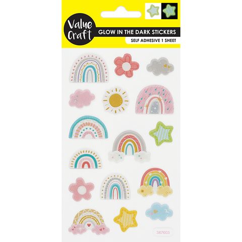 STICKERS GLOW IN THE DARK RAINBOWS 1SH