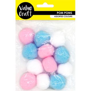 POM POMS 50MM ASST PASTELS 12PC