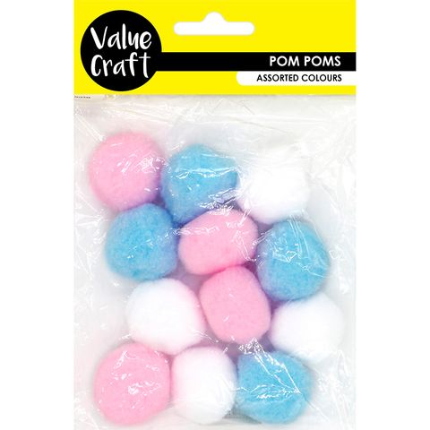 POM POMS 50MM ASST PASTELS 12PC