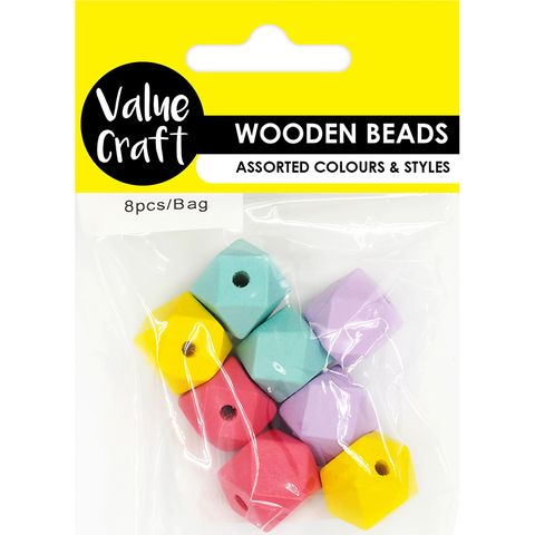Bead Wood Geo 16Mm Pastel 8Pcs