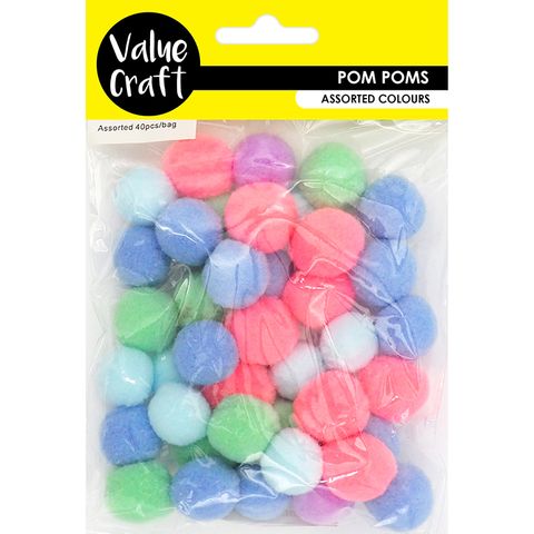 POM POMS ASST PASTELS 40PC