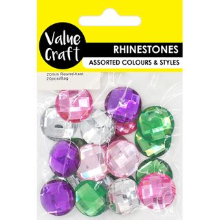 RHINESTONES ROUND 20MM  ASST 20PCS