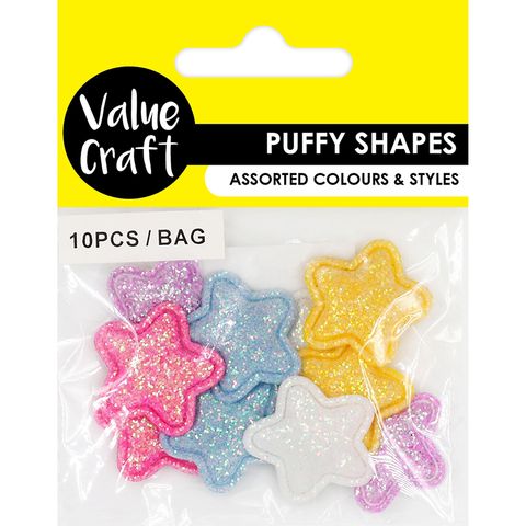 Puffy Shapes Glitter Stars Asst 10Pc