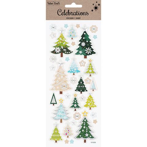 XMAS FOIL STCKR TREE GREEN SILVER 1SH