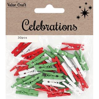 XMAS WOODEN PEGS RED WHITE GREEN 30PC