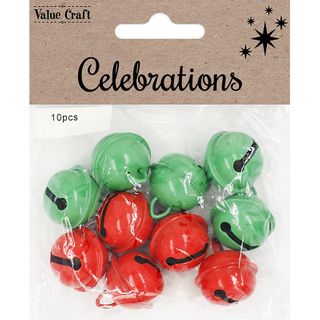 XMAS SLEIGH BELLS RED   GREEN 2CM 10PC