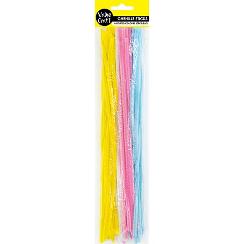 CHENILLE STICKS 6MM PASTEL 60PCS