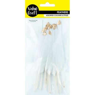 Feathers Goose W Gold Tip White 12Pc