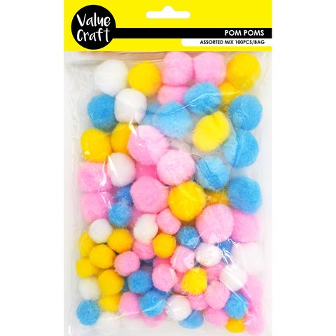 POM POMS ASST PASTELS MIX 100PCS