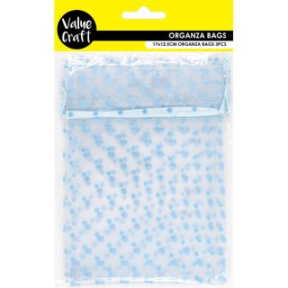 ORGANZA BAG 17X12.5CM BLUE SPOT 3PCS