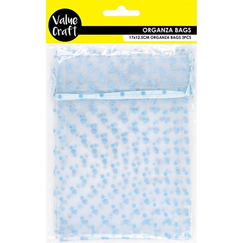 ORGANZA BAG 17X12.5CM BLUE SPOT 3PCS