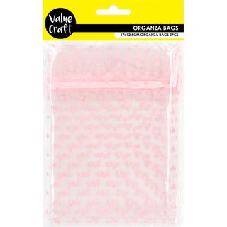 ORGANZA BAG 17X12.5CM PINK SPOT 3PCS