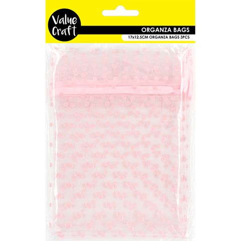 ORGANZA BAG 17X12.5CM PINK SPOT 3PCS