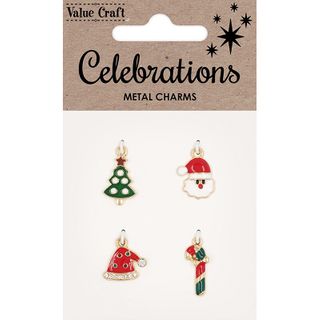 XMAS GOLD ENAMEL CHARMS 4PCS