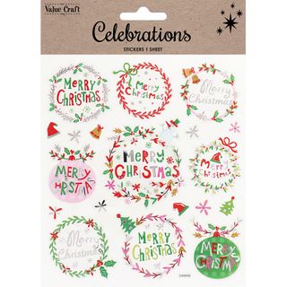 XMAS FOIL STICKERS MERRY XMAS WREATH 1SH