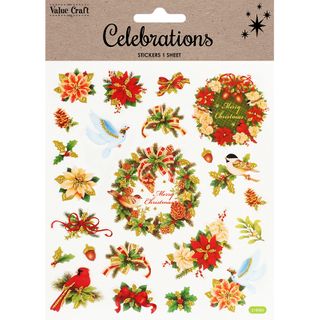 XMAS GLITTER STICKERS HOLLY WREATHS 1SH