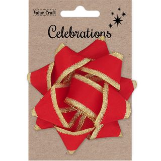 XMAS BOW 9.5CM RED W GOLD TRIM 1PC